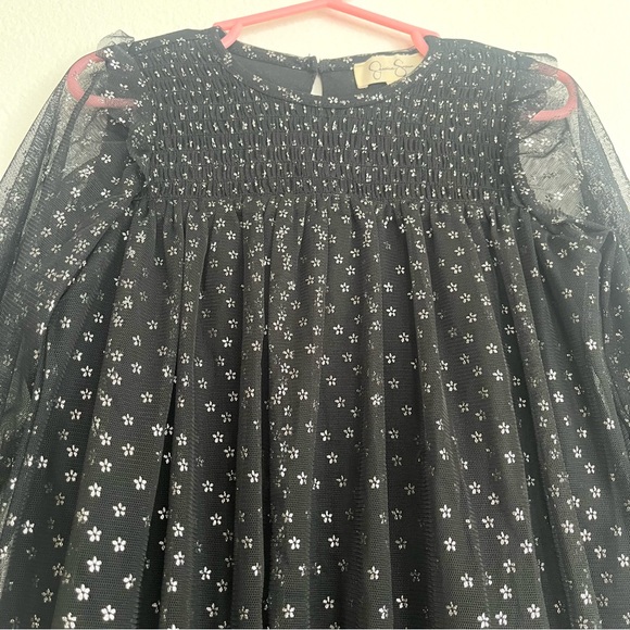 Jessica Simpson NWOT Baby 18 Mon Black Dress with Silver Flowers Sheer Sleeves - Picture 2 of 7
